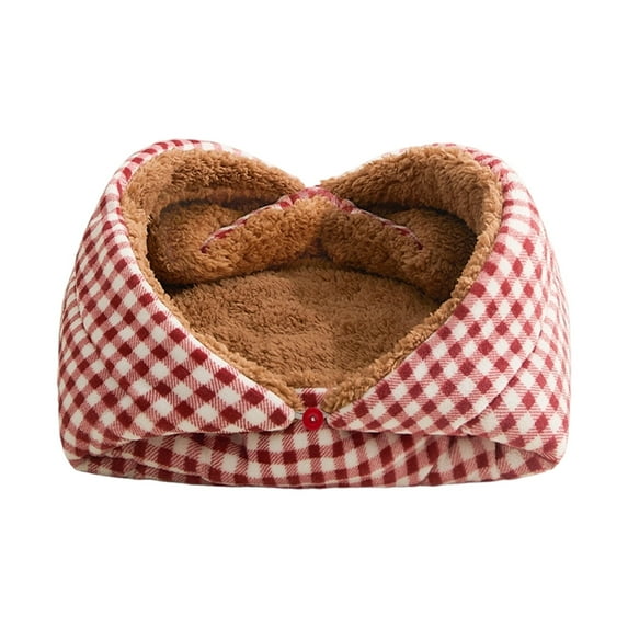 Taotanxi 3 In 1 Lint Pet Bed Blanket Mat Foldable Cozy Small Dog Sofa Cats Bed Nests Warm Indoor Perfectly Comfortable Pet Bed Half Closed Washable Red