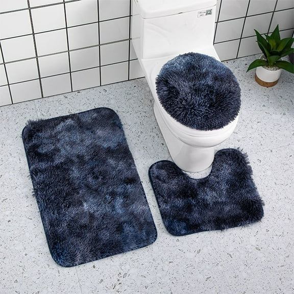 Taotanxi 3 Pieces Bathroom Rug Set,Non-Slip Bath Mats For Floors,Ultra Soft, Absorbent And Comfortable U-Shaped Contour Rug, Floor Mat And Toilet Lid Cover (Navy)