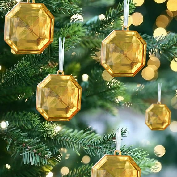 Taotanxi 4 Inch Jewel Ornament Square Jewel Ornaments for Christmas Tree Acrylic Large Christmas Gem Decorations for Xmas Wedding Holiday Party Decor(Gold,1PC)