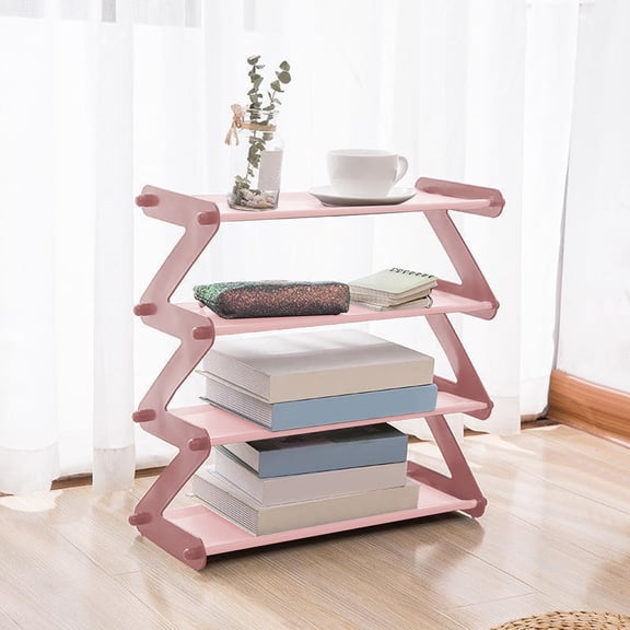 Taotanxi 4 Tier Household Stainless Steel Assembly Shoe Rack For Closet Free Standing Shoe Shelf Storage Organizer For Entryway Small Space Stackable (19"X7"X18 " ,Pink)