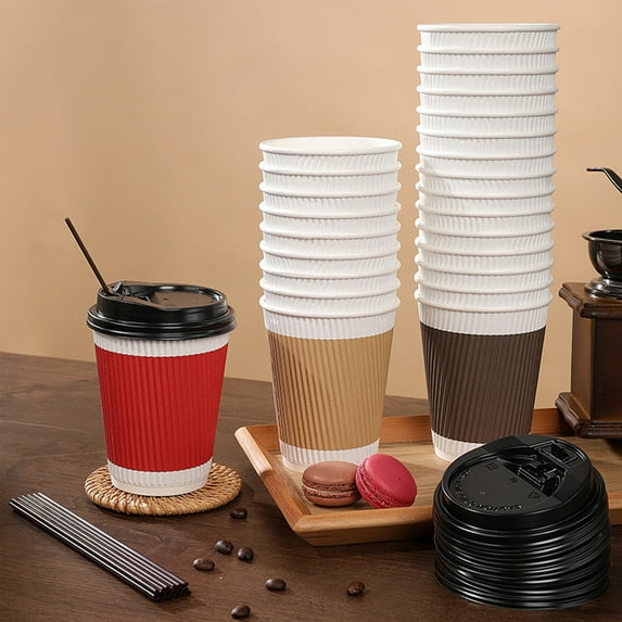 Taotanxi 40-Pack Disposable Coffee Cup Set With Lid And Straw, Milk Tea Cup With Spare Paper Cup (Boxed (Cup 13.9 Oz + Lid + Stirring Stick)