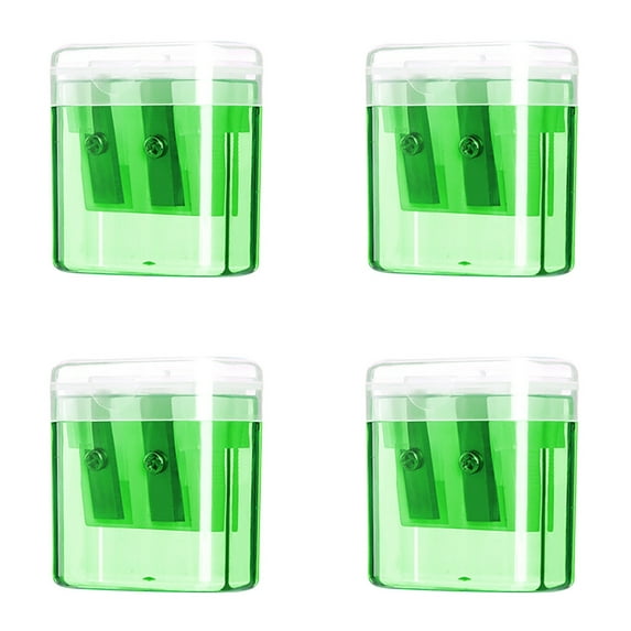 Taotanxi 4Pcs Pencil Sharpener Dual Hole Manual Green, Jumbo Crayon Sharpener with Cover and Bin, Handheld Color Pencil Sharpeners for Large & Standard Pencils, Also Available in Blue, Pink, Yellow