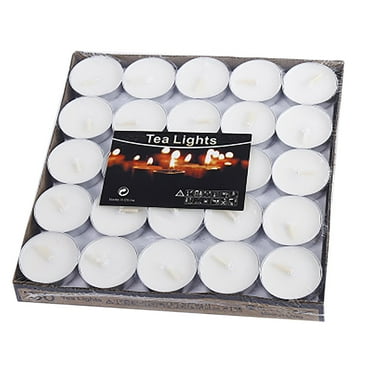 Taotanxi 50Pack Tealight Candles, White, Unscented, Smokeless, Dripless & 6Hours Burn Time Long Burning Paraffin Tea Lights Candles for Home, Romantic Decor, Pool, Shabbat, Weddings & Emergencies