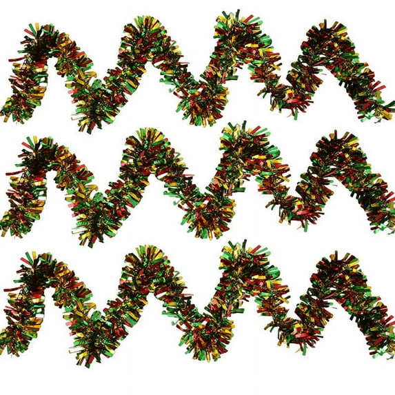 Taotanxi 6.56 Feet Christmas Tinsel Garland Metallic Twist Garland Shiny Hanging Garland Ornaments for Christmas Tree Holiday Home Party Supplies Indoor Outdoor Decoration Red Green Gold