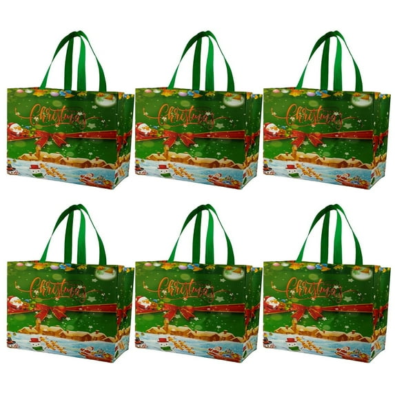 Taotanxi 6 Pack Christmas Gift Bags with Handles, Large Non-Woven Tote Bags for Wrapping Xmas Party Favors, 12.8"x9.8"x6.7