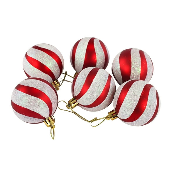 Taotanxi 6 Pcs 2.36 Inch Christmas Ball Ornaments Glittering Plastic Hanging Decorations Elf Balls Swirl Candy Cane Peppermint Christmas Tree Pendants for Xmas Tree Decoration (Red and White)