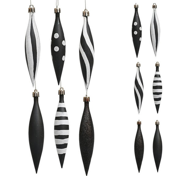 Taotanxi 6 Pcs Black and White Christmas Ornaments 6.3 Inch Droplet Stripe Dot Hanging Christmas Ornaments for Xmas Tree Decor for Home and Holiday Party Xmas Trees Accessories