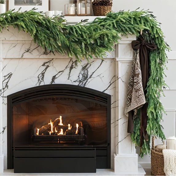 Taotanxi 6FT Real Touch Norfolk Pine Garland - Artificial Christmas Garland Green Long Pine Garland for Holiday Window Fireplace Mantle Indoor Outdoor Decor