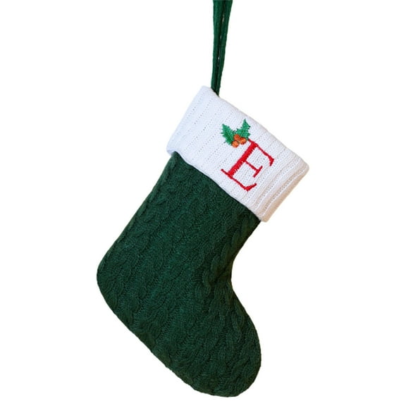 Taotanxi 7.9-inch Green Knit Monogram Christmas Stockings, Personalized Initial Christmas Stocking, Family Holiday Xmas Party Decor (Letter E)