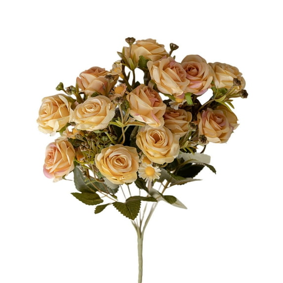 Taotanxi 7 Branch 14 Mini Rose Heads Artificial Flowers Bouquet Wedding Home Office Decor, (1 PCS Yellow)