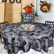 Taotanxi 70-Inch Round Cobweb Table Topper, Halloween Bat Spider Web Tablecloth, Black Lace Bat Spiderweb Table Cover for Halloween Dinner Party Decor, Polyester
