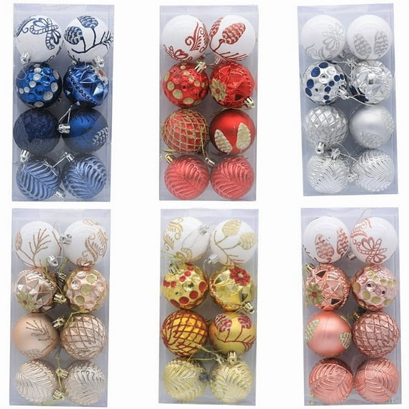 Taotanxi 8 pcs Christmas Tree Balls, 2.36" Christmas Ornament Decorations Shatterproof Ornaments Silver#1044 Color Painted Christmas Baubles Decorations for Party Wedding Christmas Decor