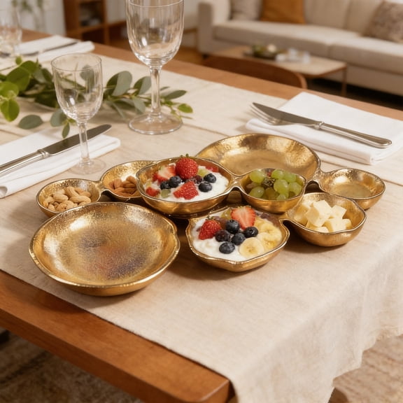 Taotanxi 9 Cluster Decorative Bowls Bright Gold Snack Tray Bowl Chip & Dip Serving Piece Strong Centerpiece Beautiful Room Accent & Entertaining Parties Home Decor Wedding Gifts