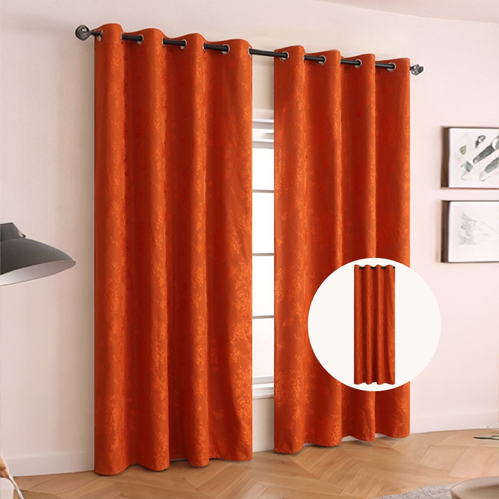 Taotanxi 95% Blackout Boho Curtains 95 Inches Long for Bedroom Orange Scroll Floral Patterned Curtains, Darkening Thermal Insulated Window Drapes