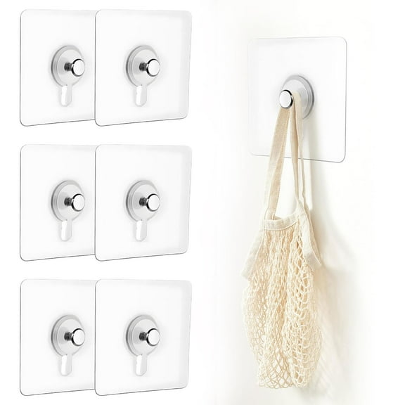 Taotanxi Adhesive Hooks for Wall(13lb Max), Wall Hangers Without Nails for Photos Frames, Utility Waterproof and Oil Resistant Hooks for Decorations and Bathroom Kitchen Racks - 6 Pack
