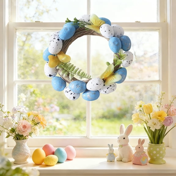 Taotanxi Artificial Easter Wreaths for Front Door 7.87 Inch Easter Wreath Colorful Artificial Eggs Wreath for Indoor Outdoor Holiday Celebration Decoration