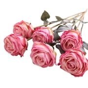 Taotanxi Artificial Realistic Roses Pale Hot Pink Flowers 15" Real Touch Silk Roses Bouquet Long Stems Rose for Home Party Wedding Table Centerpieces Roses Realistic - 6 Pcs