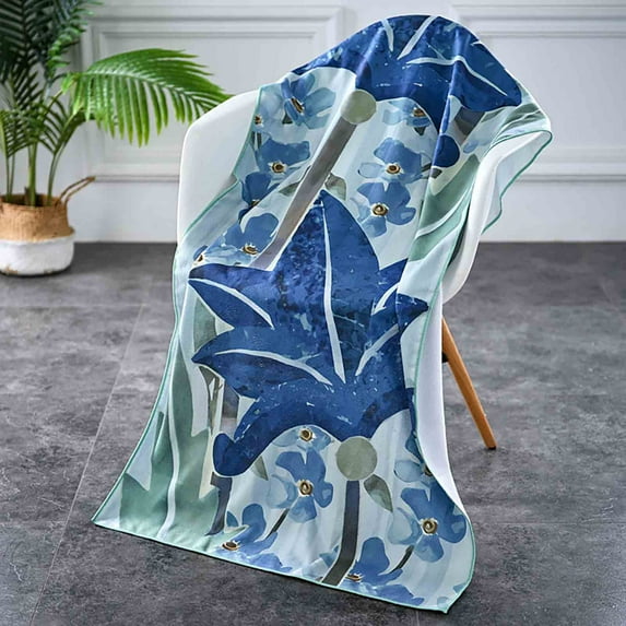 Taotanxi Beach Towels Oversized 60 * 30 in Microfiber Beach Towel for Men Women Sandproof Quick Dry Beach Towel Large Beach Towel for Beach/Travel/Pool (Blue Leaves)