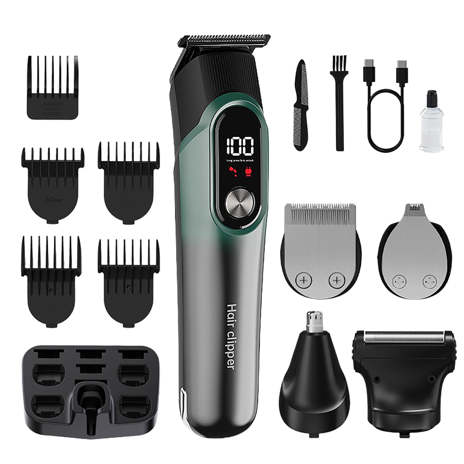 Taotanxi Beard Trimmer for Men, Hair Clippers for Men 5 in 1 Grooming Shaving Kit for Face, Mustache, Body, Ear, Nose, Waterproof Cordless Barber Clippers for Hair Cutting 01 Green