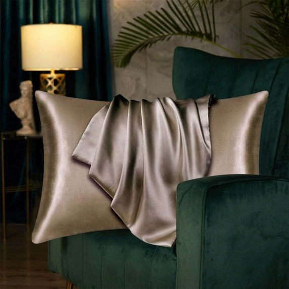 Taotanxi Bedding,Super Soft and Luxury Silky Satin Pillowcase with Zipper (Silky Satin Pillow Case for Hair) Set of 1 (Coffee, Standard(20''x30''))