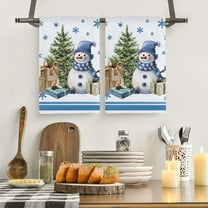Beige Blue Xmas Tree Snowman Christmas Kitchen Towels Dish Towels, 15x24 Inch Winter Decoration Hand Towels 1PC,B