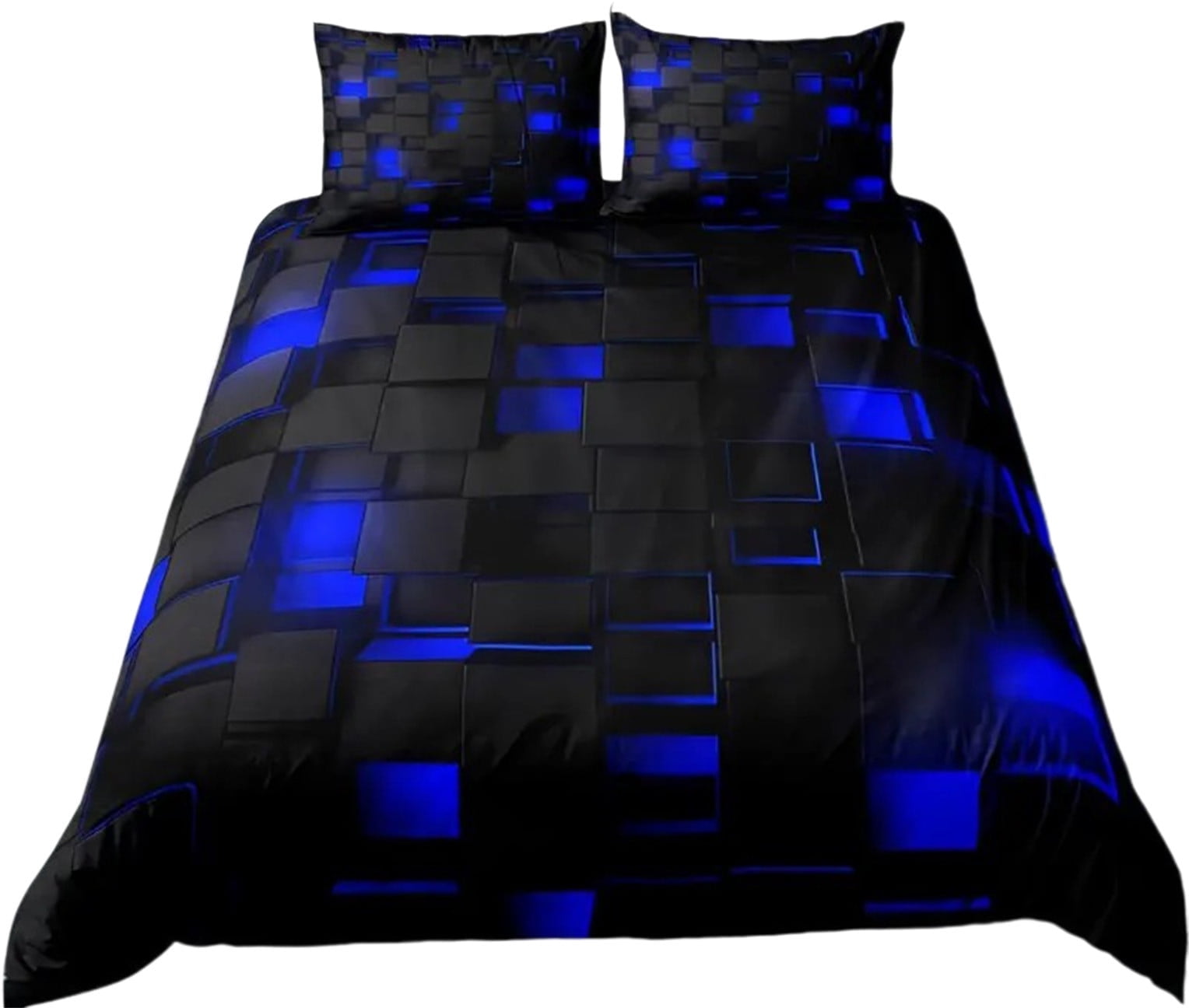 Taotanxi Blue and Black 3-Piece Full Size Light Geometric Comforter Set for Kids Boys Girls Geometry Decor Comforter Modern Style Duvet Set,x1 Quilt Cover, x2 Pillowcases