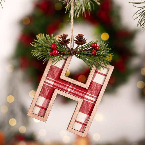 Taotanxi Buffalo Plaid Pattern Monogram Christmas Ornament,Personalized Initial Christmas Tree Ornaments,Xmas Stocking Tag,Farmhouse Rustic Wooden Monogram Decoration-Letter H#1061