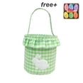 thumbnail image 1 of Bunny Easter Basket, Gingham Empty Easter Bucket with Handle Easter Basket Rabbit Buckets Easter Tote Bags Children Gift Storage Handbag Easter Basket Stuffers (Green), 1 of 6