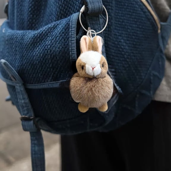 Taotanxi Bunny Keychain Soft Cute Faux Rabbit Fur Fluffy Keyring for Car Handbag Khaki