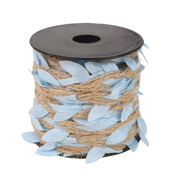 Taotanxi Burlap Leaf Ribbon, 32Feet 5mm Jute Twine Vine with Artificial Leaves for Crafts, Wedding, Jungle Party Decor (Light Blue)