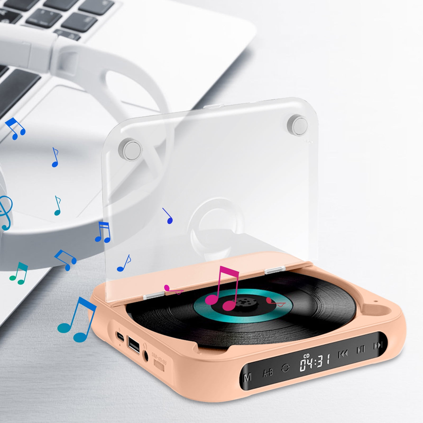 Taotanxi CD Player Portable with Stereo Speakers Bluetooth 5.1 | Small Rechargeable Desktop CD Players for Home, Office, Travel | Audiophiles & Multi-Room Use