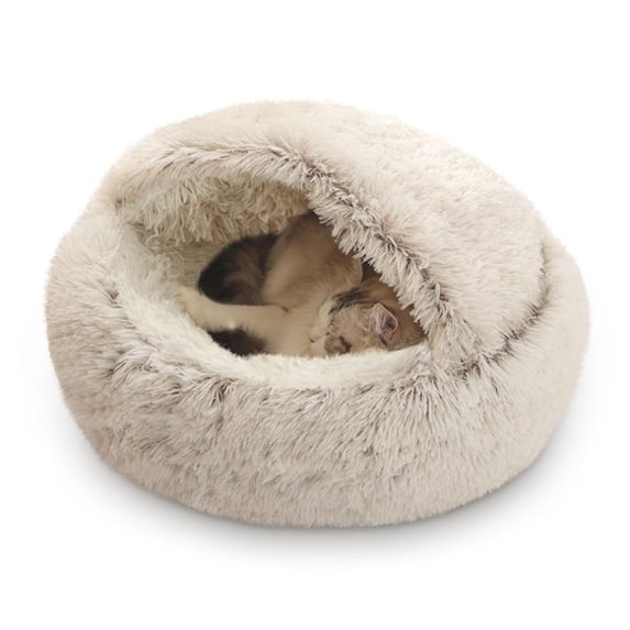 Taotanxi Cat Bed Hooded Plush Nest with Self-Warming Cozy Cave, Calming Anti-Anxiety Pet Bed for Indoor Cats & Small Dogs, Removable Washable Cover & Waterproof Bottom - Coffee Color