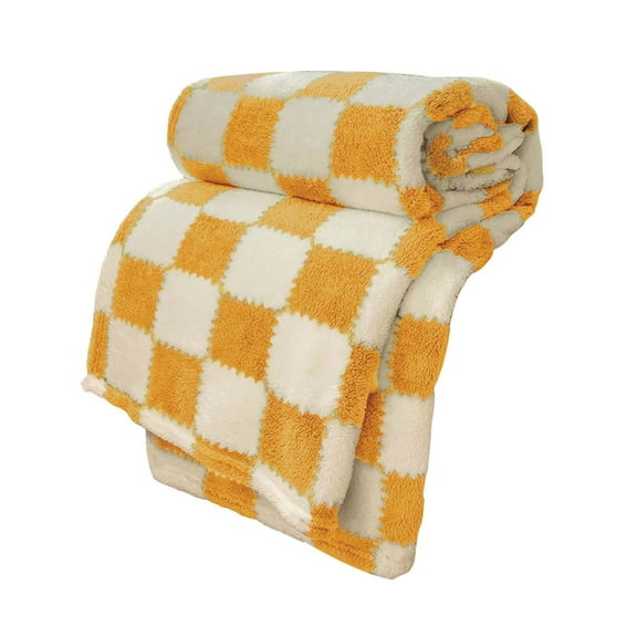 Taotanxi Checkered Throw Blanket 27" X 39", 400GSM Ultra Soft Microfiber Fuzzy Fluffy Reversible Cute Preppy Knitted Blankets Cozy Plush Fall Throws for Couch, Bed, Sofa, Yellow