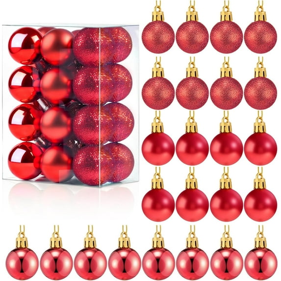 Taotanxi Christmas Balls Ornaments,24pcs 1.5" Pre-Strung Xmas Tree Decorations,Holiday Hanging Balls-3 Style Shatterproof Birthday Halloween Holiday Wedding Christmas Ornaments(Rose Red)