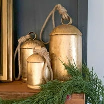 Taotanxi Christmas Decor Set of 3 Metal Christmas Bells for Decoration Rustic Brass Gold Large Bell Cow Hanging Christmas Gifts Clearance