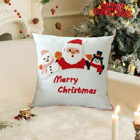 Taotanxi Christmas Pillow Covers 18x18 Inch Tufted Red Snowmen Santa Hat Decorative Winter Soft Holiday Decor for Couch Bed Sofa Living Room Bedroom