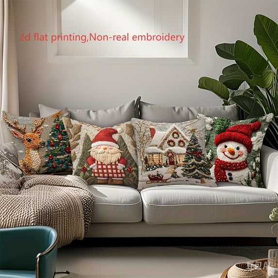 Taotanxi Christmas Pillow Covers 18x18 inch Set of 4, Christmas Decorations Cushion Covers, Xmas Pillow Covers, Pillowcases Throw Pillow Covers for Sofa Couch Home Decor