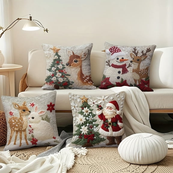 Taotanxi Christmas Pillow Covers 18x18 inch Set of 4, Christmas Decorations Cushion Covers, Xmas Pillow Covers, Pillowcases Throw Pillow Covers for Sofa Couch Home Decor