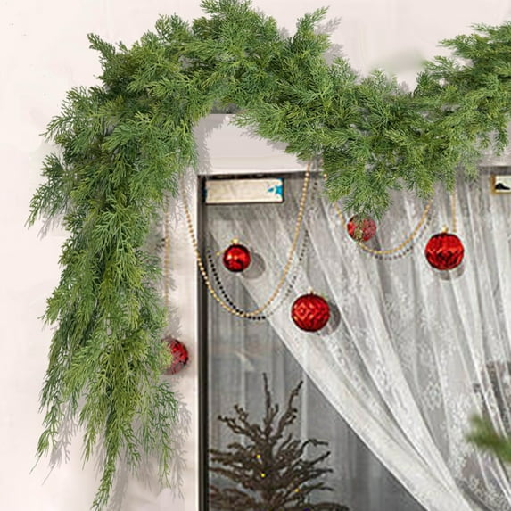 Taotanxi Christmas Pine Greenery Decoration , Realistic Cedar Cypress Garland for Holiday Mantel Fireplace Table Centerpiece (6.56Ft)