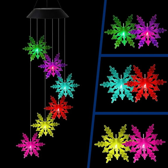 Taotanxi Christmas Solar Wind Chimes for Outside Snowflake Wind Chimes Light Hanging Wind Chimes Solar Lights Outdoor Waterproof Garden Patio Yard Decor Porch Decoration