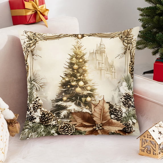 Taotanxi Christmas Throw Pillow Covers Xmas Tree Santa Claus & Elk Designs Short Plush Single-Sided Printed Xmas Pillowcase Cushion Covers for Couch Home Decor 18x18 Inch - Inserts Not Included