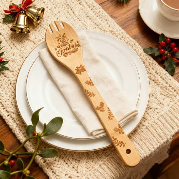 Taotanxi Christmas Wooden Spatula Laser Engraved Baking Wooden Spoon Holiday Cooking Tableware B