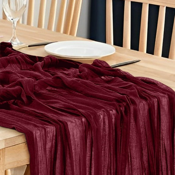 Taotanxi Claret Cheesecloth Table Runner Summer Boho Rustic Gauze 35x71inch Cheese Cloth Runner for Wedding Party Baby Shower Birthday Home Decor Holiday Decorations