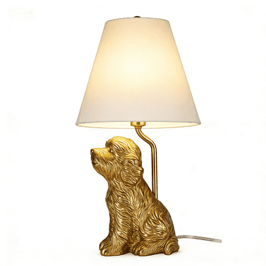 Taotanxi Clearance! 18.5" Golden Doodle Dog Resin Table Lamp, Desk Lamp w/White Linen Shade,Cute Bedside Lamp for Bedroom,Nightstand Lamps for Living Room,Unique Aesthetic Home Room Decor