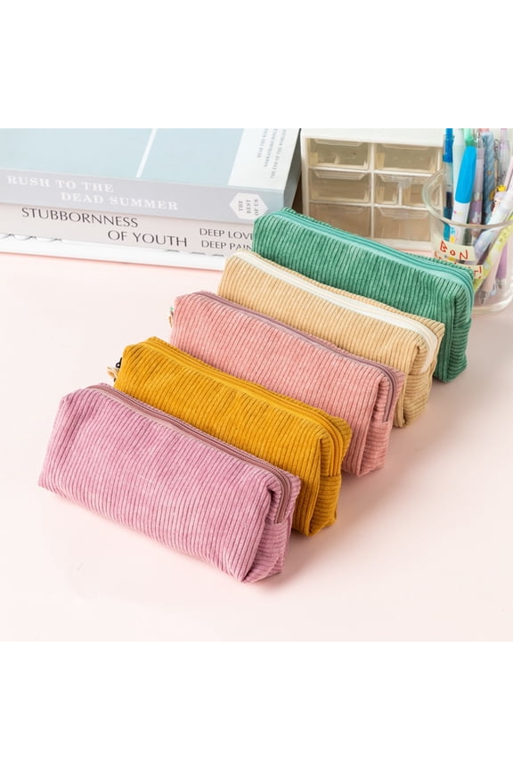 Cosmetic Bag for Women, Corduroy Makeup Bag Travel Make Up Organizer Tool Pouch, Small Makeup Bag for Purse, Zipper Portable Storage Bag, (Green)