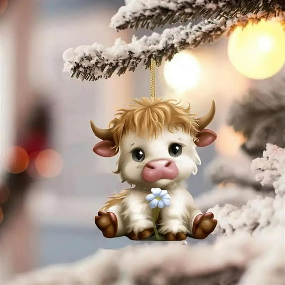 Taotanxi Cute Cow Design Acrylic Car Hanging Ornament 2D Flower Design Hanging Decoration Universal Car Interior Accessories For Car Rearview Mirror