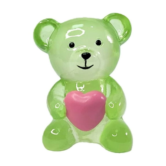Taotanxi Cute Mini Heart-Shaped Bear Figurine for Valentine's Day, Made of Transparent Resin, Perfect for Office, Study, or Shop Window Decoration. (Green)