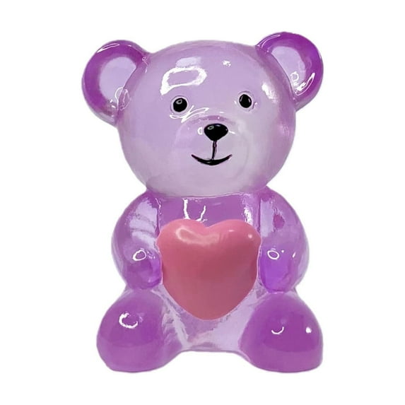 Taotanxi Cute Mini Heart-Shaped Bear Figurine for Valentine's Day, Made of Transparent Resin, Perfect for Office, Study, or Shop Window Decoration. (Purple)
