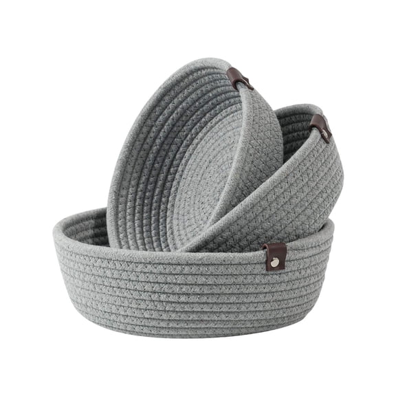 Taotanxi Design Set Of 3 Cotton Rope Nesting Bowls, Small Catch All Basket, Cute Closet Baskets And Bins for Shelves, Mini Table Basket Organizer for Small Accessories, Light Gray Mix