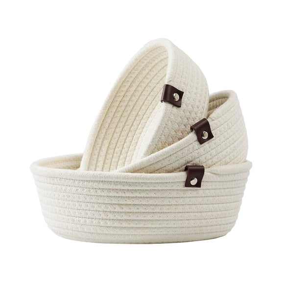 Taotanxi Design Set Of 3 Cotton Rope Nesting Bowls, Small Catch All Basket, Cute Closet Baskets And Bins for Shelves, Mini Table Basket Organizer for Small Accessories, White Mix